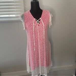ModCloth Fervour Pink Retro Polka Dot Dress XL Lace-Up Dress